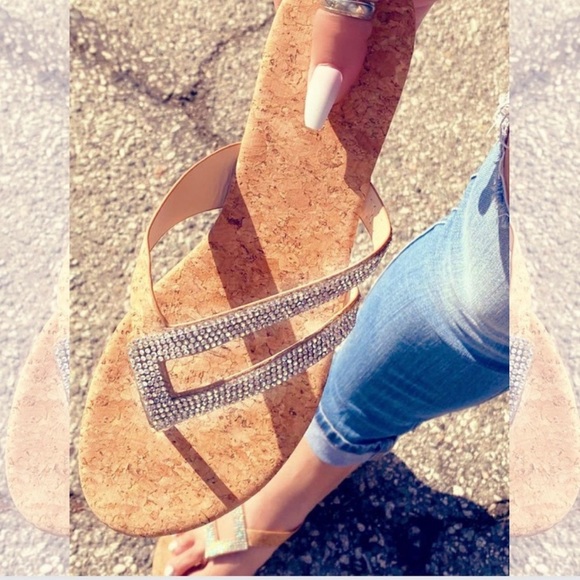 Rhinestone studded cork sandals - Picture 2 of 2